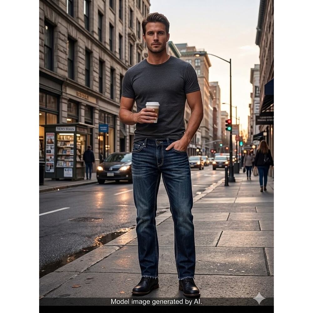 PD&C Men's Jeans 36x30 Straight Leg‎ Dark Wash Premium Cotton Blend Elegant